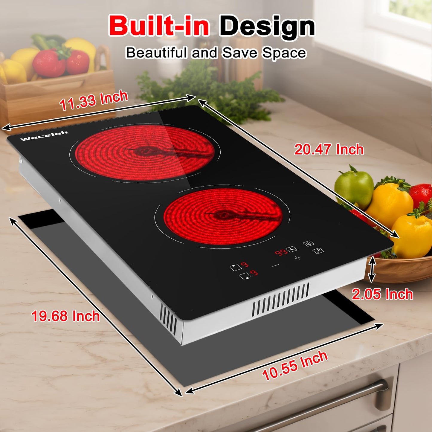 36 Inch Electric Cooktop 7300W Built-in Electric Stove Top 5 Burners 11 Power Levels,Knob Control,Keep Warm Function,Child Safety Lock,Hot Surface Indicator