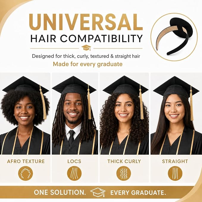 forenee Graduation Cap Headband Insert - Invisible Anti-Fall Grad Hat Holder for Secure Fit - Designed for Thick/Curly Hair & Braids - Graduation for Students