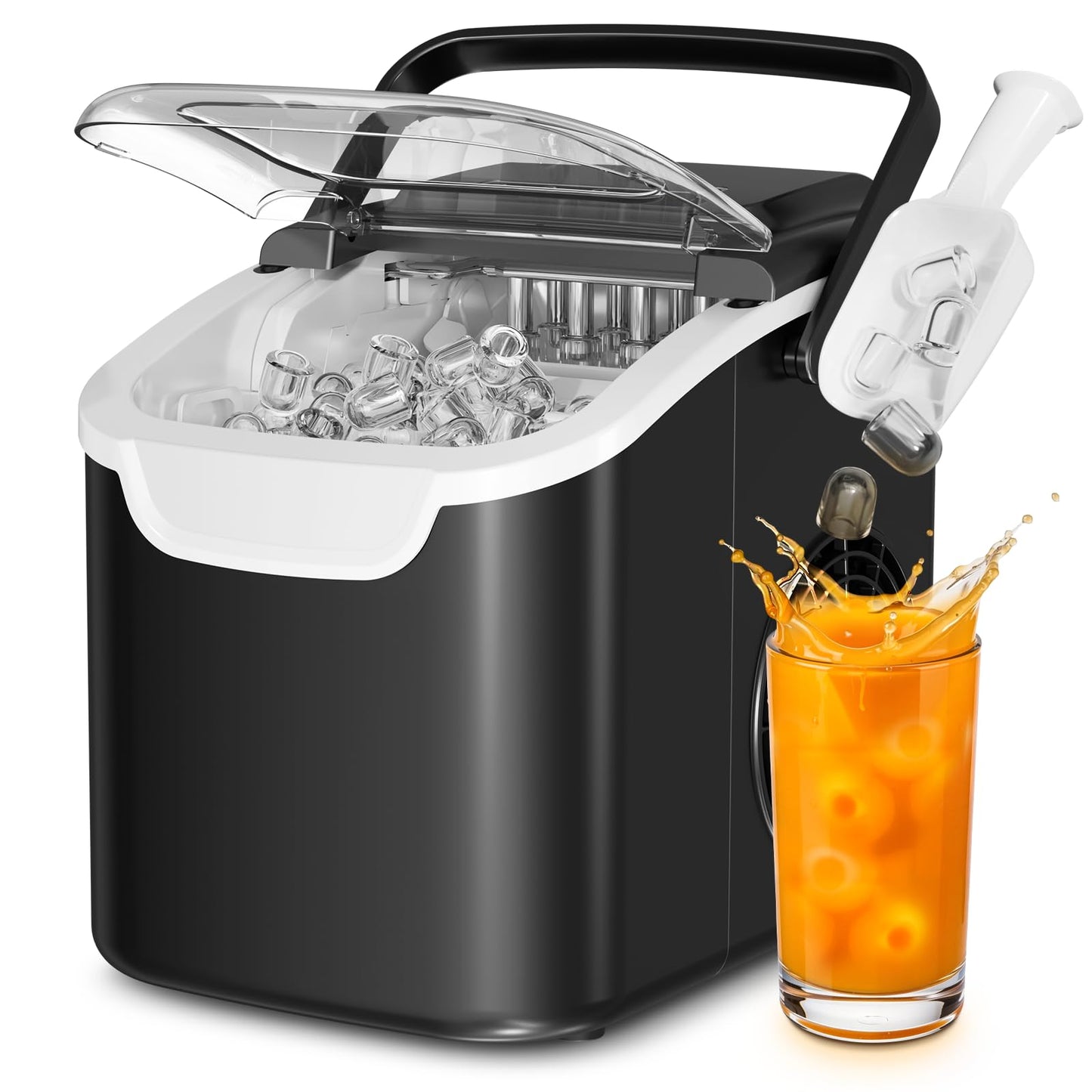 Antarctic Star Countertop Ice Maker Machine, 8 Cubes in 6 Mins, 26.5 lbs/Day, Self-Cleaning, 2 Sizes, Ultra-Quiet for Home/Kitchen/Camping/RV Black