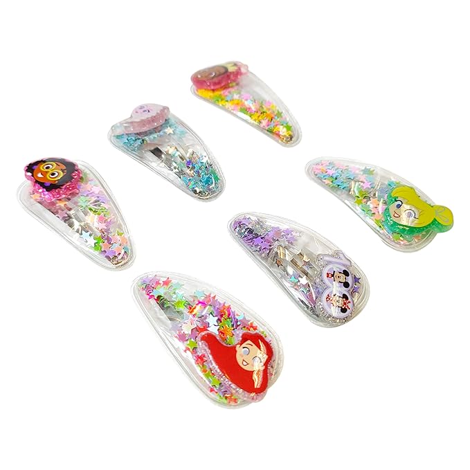 LUV HER Disney 100 Hair Accessories For Girls, 6pc Cute Hair Clips with Favorite Disney Figures Character Charms, Magical Confetti Hair Clips for Kids, Ages 3+