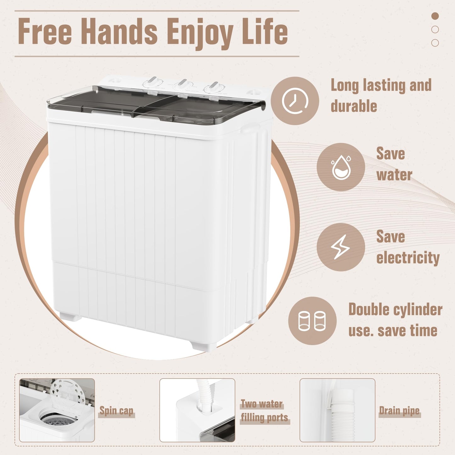 Omelaza Portable Washing Machine, Twin Tub 28 Lbs Capacity Laundry, Mini Compact Washer and Spin Dryer Combo with Spin Cycle for Home, RVs, Apartment, Grey