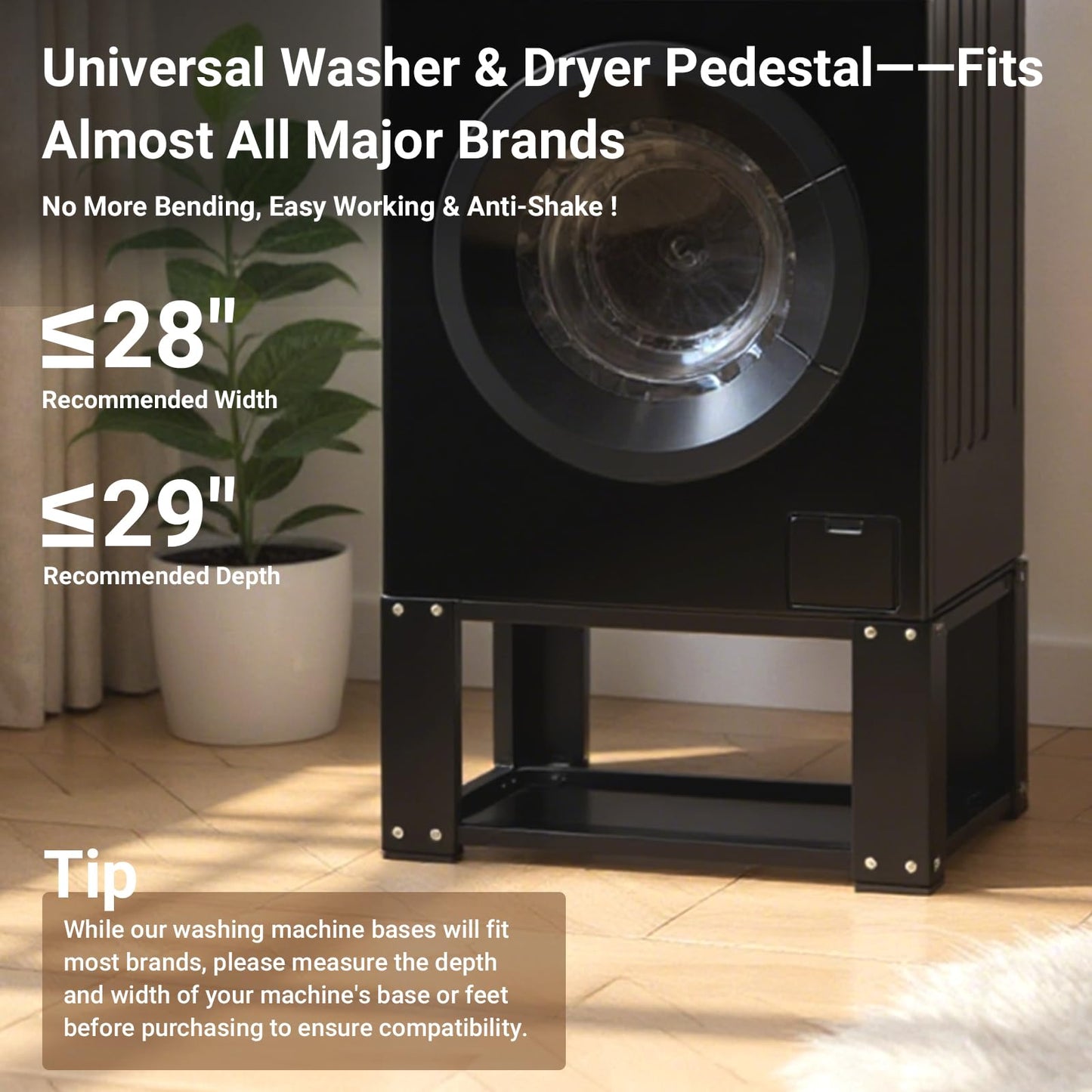 SKM Washer and Dryer Stand - 27" & 28" Heavy Duty Steel Pedestal, 700lbs Capacity, 15.7" Height, Universal Washing Machine Raiser, Black