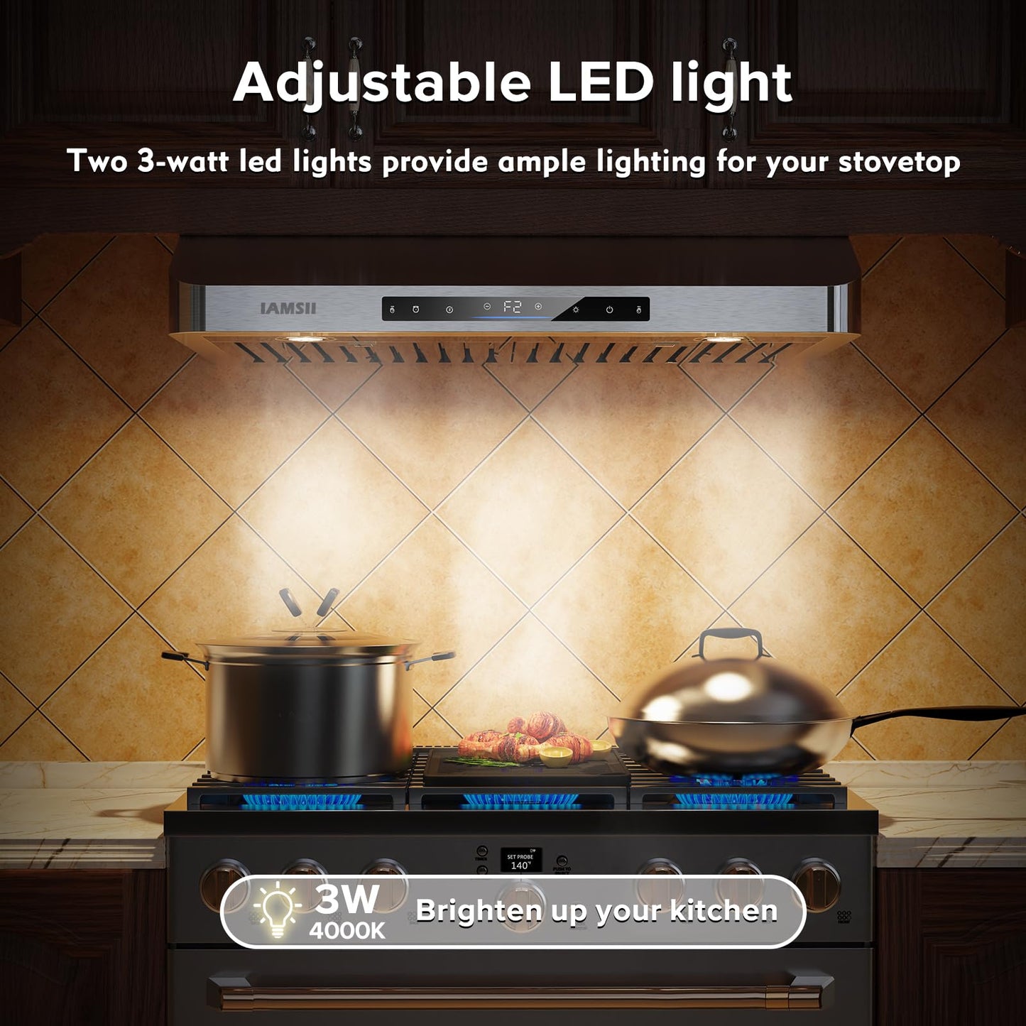 Under Cabinet Range Hood 36 Inch,900 CFM Stainless Steel Kitchen Stove Vent Hood with 4 Speed Exhaust Fan Gesture Sensing/Touch/Remote Control