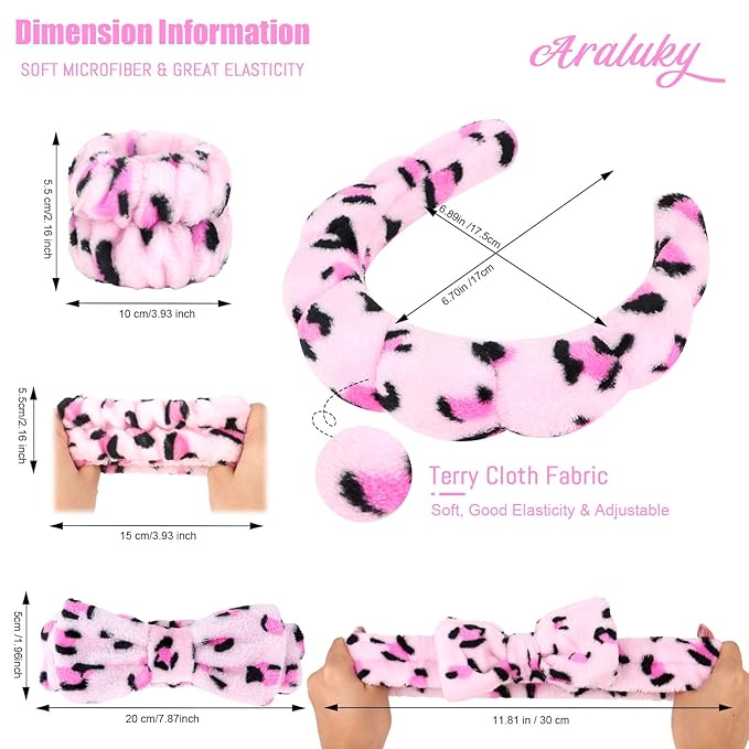 6 Pcs Terry Cloth Headbands and Wristbands - Sponge Puffy Headband for Skincare, Makeup Removal, and Shower