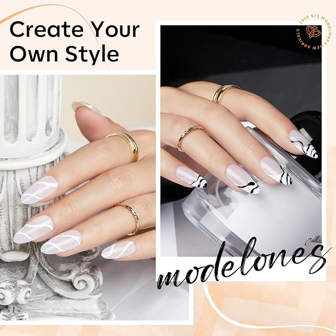 modelones Nail Art Brushes, Super Fine Liner Nail Brush Kit Dual-ended 7/11/15/20mm for Gel Polish Thin Lines, Precise Details, Fine Drawing Painting Design Acrylic Rhinestone Handle Salon & DIY Use