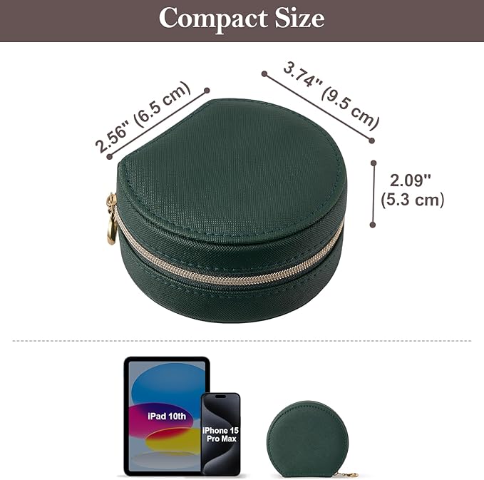 ProCase Travel Size Jewelry Box, Mini Portable Seashell-Shaped Jewelry Case, 2 Layer Organizer in PU Leather for Women -Emerald