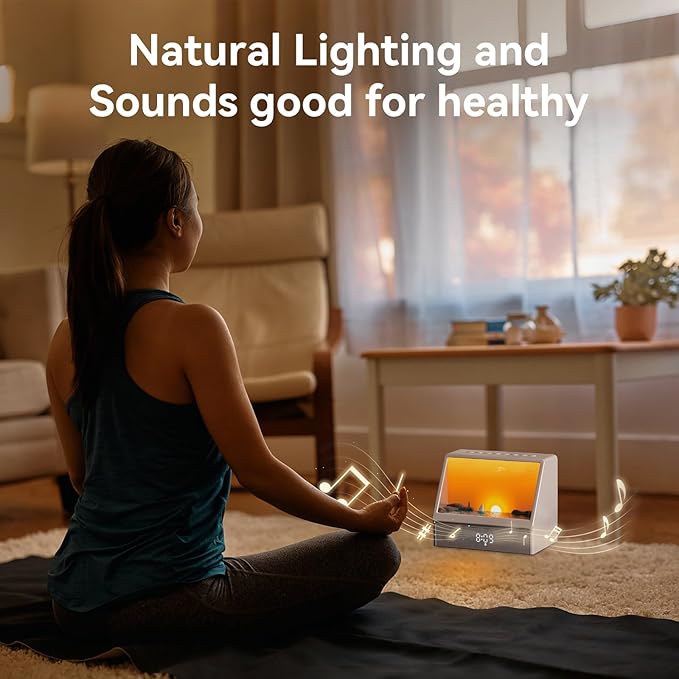 Sunrise Alarm Clock with Sound Machine for Bedrooms Heavy Sleepers,Smart Wake Up Light Sunrise Alarm Clock White Noise Machine for Adults Kids (Milk White)