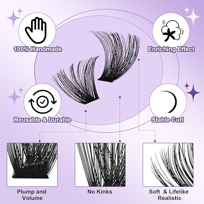 B&Q Volume Lash Clusters 70D+90D, Supersoft Eyelash Clusters 10-18mm, D Curl Cluster Eyelash Extensions, Wispy Cat Eye Lashes Fluffier Individual Lashes for Beginners（70D+90D）