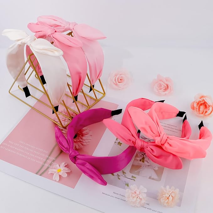Jaciya 6 Pieces Knotted Bow Headbands for Women Wide Pink Headbands for Girls Hair Accessories Knot Headband with Bow Pink Series