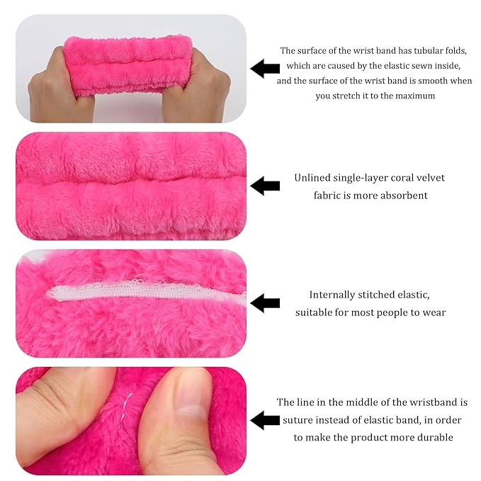 Semato Spa Headband and Wristband Set - Fluffy Bow Face Wash Hair Accessories With Bubble Sponge for Women and Girls (Hot Pink)