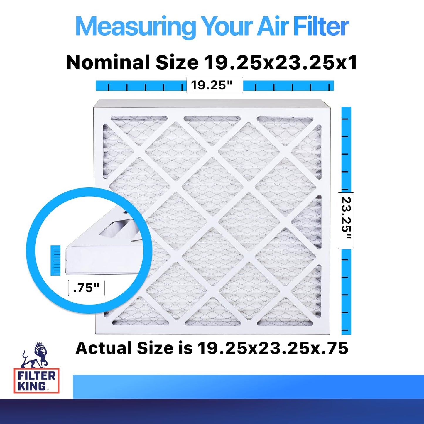 Filter King 19.25x23.25x1 Air Filter (MERV 8) (6-Pack) Dust & Allergy Control AC Furnace Filters, MADE IN USA, HVAC, Pleated, Electrostatic (Actual Size: 19.25 x 23.25 x .75)