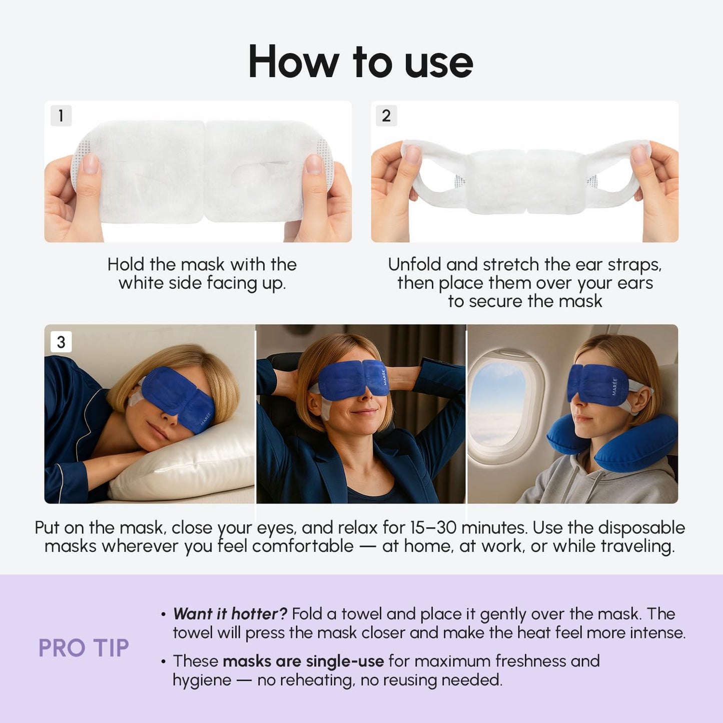 MAREE Heated Eye Masks for Dry Eyes – Steam Eye Mask Disposable – Lavender Self Heating Eye Mask for Puffy Eye – Facial Steamer Alternative for Relaxation – Warm Compress for Eyes – Spa Gift for Women
