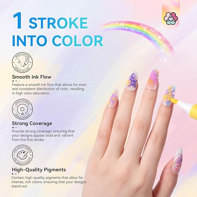 SAVILAND Nail Art Pens Set: 24 Summer Colors Nail Polish Pens for Nail Art, 10s Quick-Dry Waterproof Nail Art Pens with Fine Tips for Painting Nails, DIY Home Salon Manicure Beginners