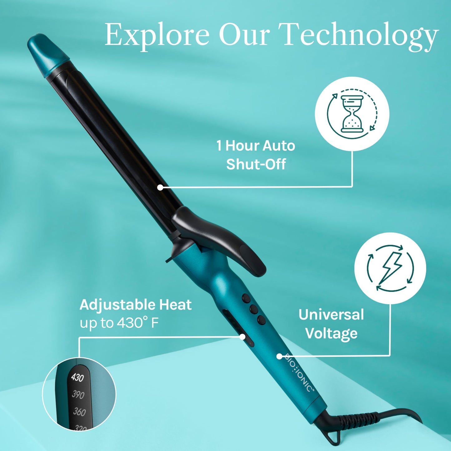 Bio Ionic Long Barrel Styler, 1" Curling Iron with Moisture Heat Technology & NanoIonic MX, Verstatile Curling Wand with Longer Barrel for Large Sized Soft Curls & Waves, Limited Edition Teal Tides