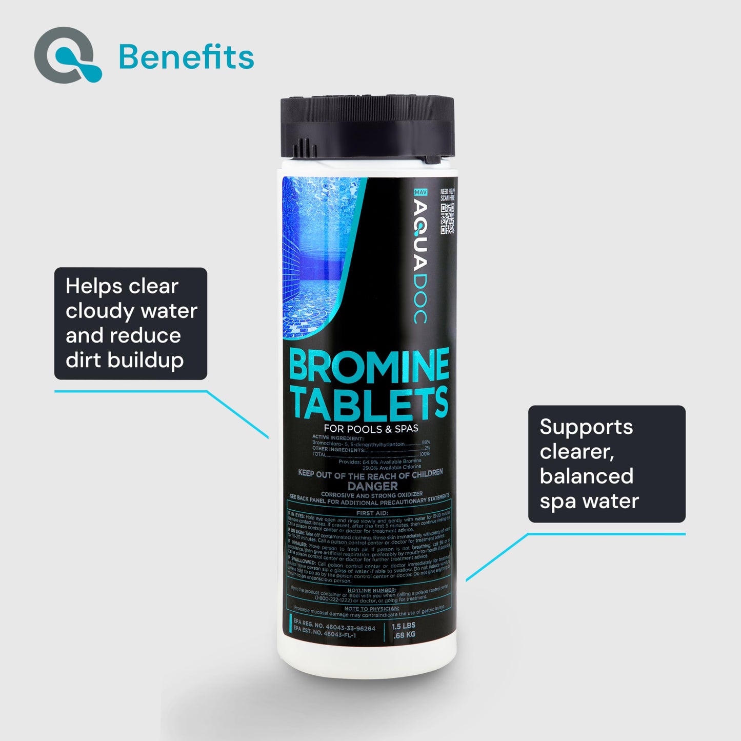 AquaDoc Bromine Tablets and Booster Bundle for Spa Hot Tubs - Includes 1.5lb Spa Tablets and 1lb Bromine Booster - Made in USA