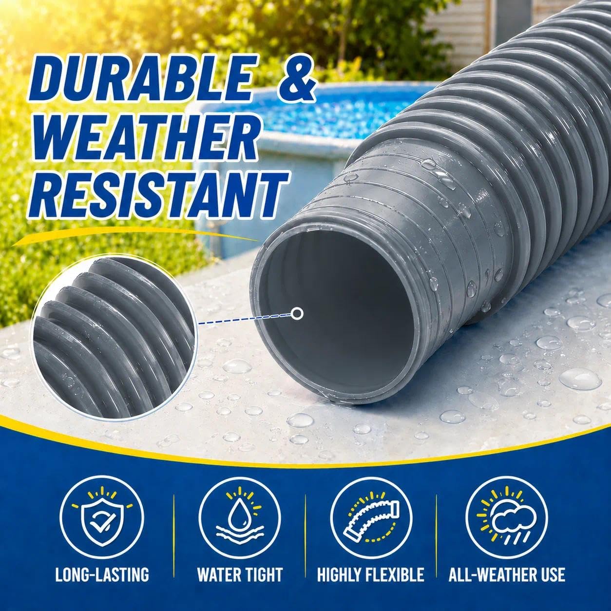 Btanadi Replacement Pool Hoses for Above Ground Pools 1 1/4, 59"" Long Filter Pump Hose, 4 Pack Pool Pump Hose with 8 Metal Clamps (Grey), Gray