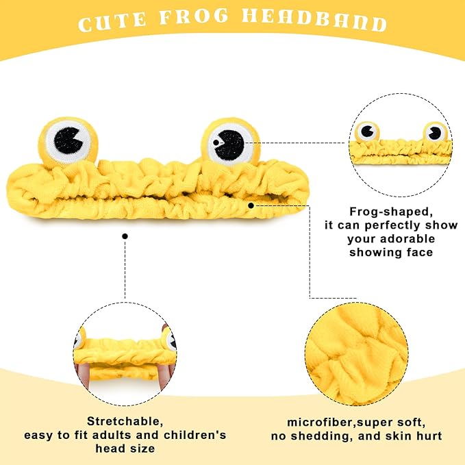 Jowmoy yellow Frog Eye Elastic Headband - Versatile for Spa, Skincare, Makeup, Face Wash, Fun Gift for Women (1 Pack)