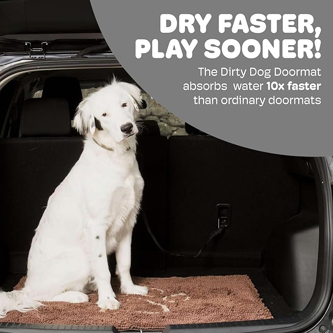 Dog Gone Smart Dirty Dog Doormat - Fast Drying Rug with Super Gripper Backing for Clean Floors - Super Absorbent Microfiber and Machine Washable Mat for Muddy Paws - Mocha
