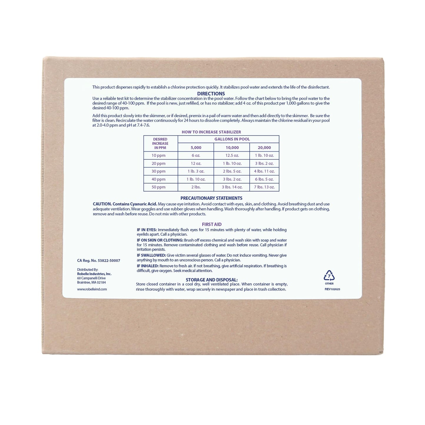 Robelle 21-Pounds Premium Chlorine Stabilizer and Conditioner, Concentrated Cyanuric Acid for Pools, Pool Stabilizer, Helps Chlorine Last Longer