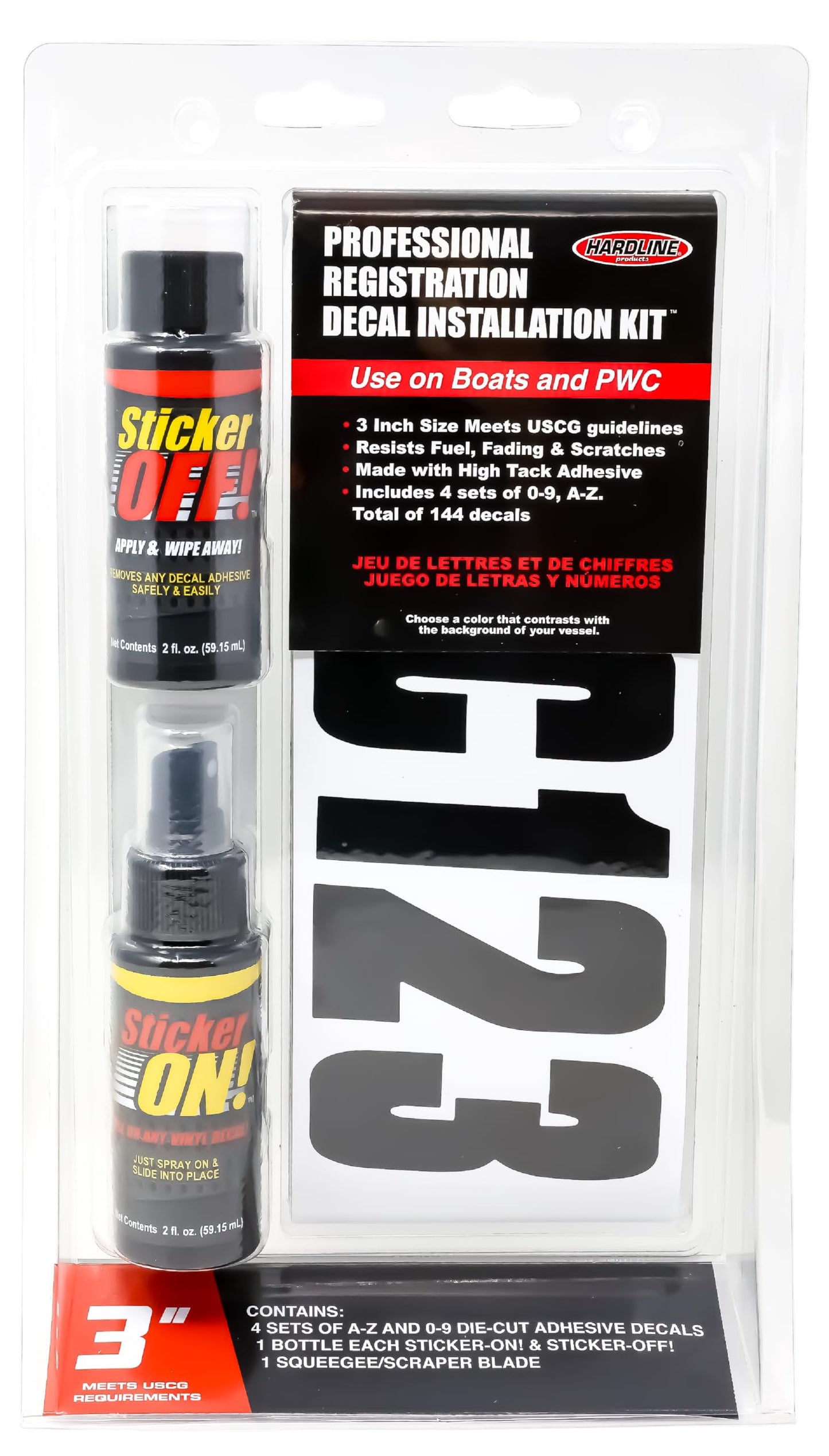Hardline Products USA Series 350 Factory Matched 3-Inch Boat Registration Kit – Solid Black– Complete 4-in-1 Marine Decal Set with Adhesive Remover & Application Fluid for Boats & PWCs