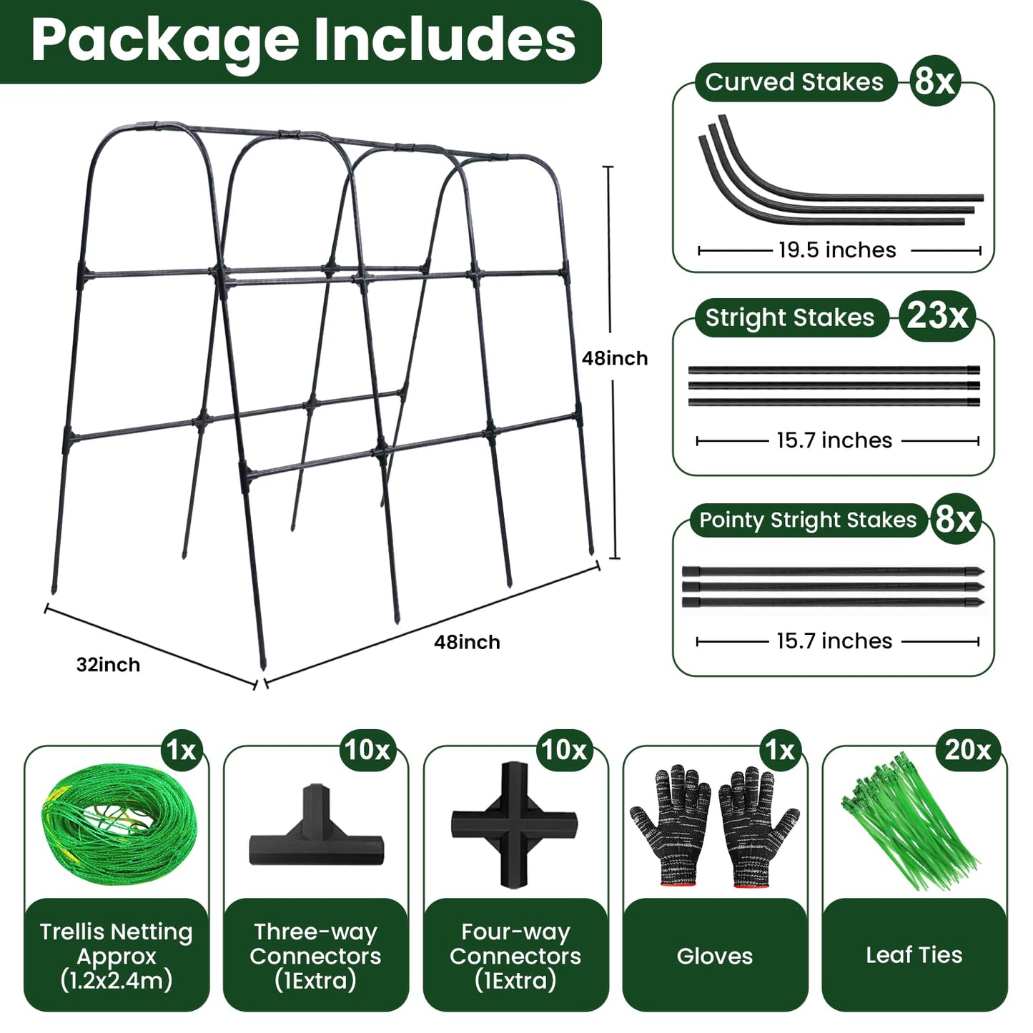 OTOSUNNY Garden Trellis for Climbing Plants Outdoor, Cucumber Trellis for Raised Bed Garden, Arch Trellis Support for Cucumbers Tomatoes Beans Peas, 50x48 inch, Metal Trellis with Netting, Black