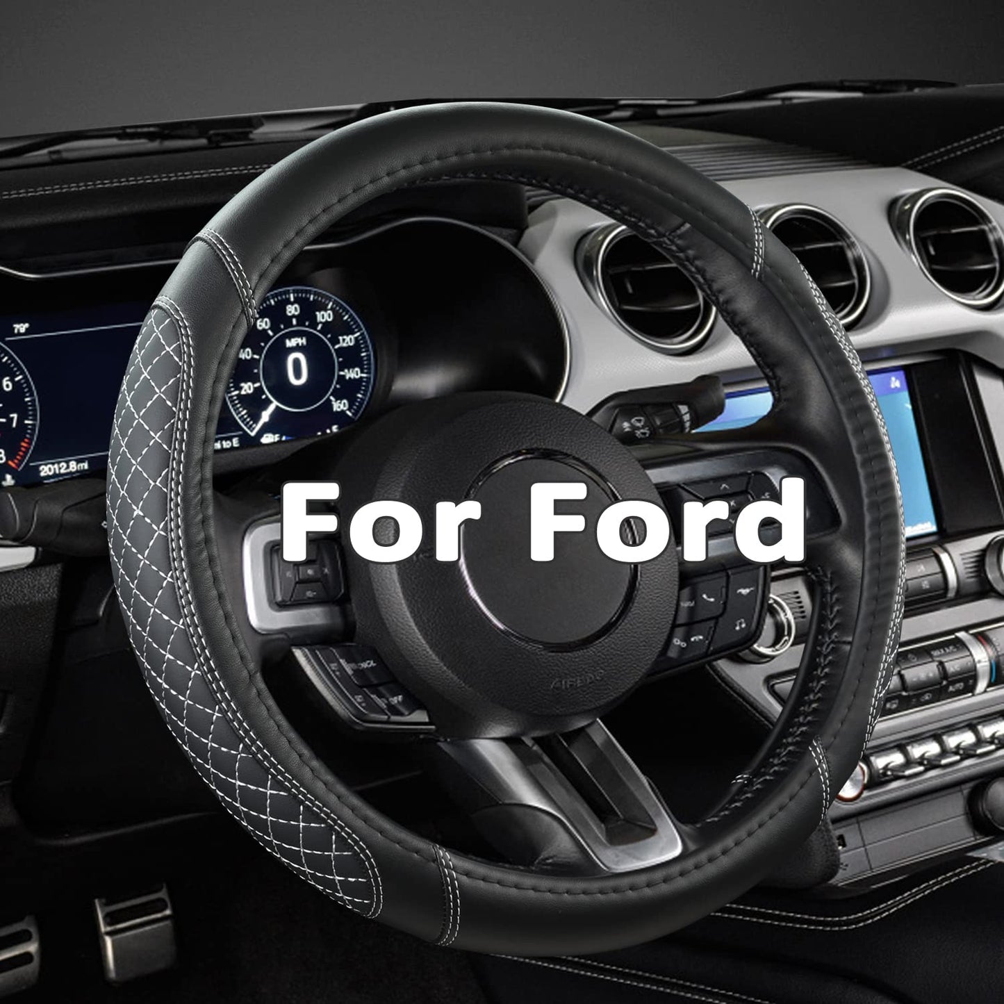 West Llama Car Steering Wheel Cover for Ford Escape,Explorer,Fusion,Focus,Bronco,Transit,Edge(Diamond Quilted - Black+Gray- Standard Size)