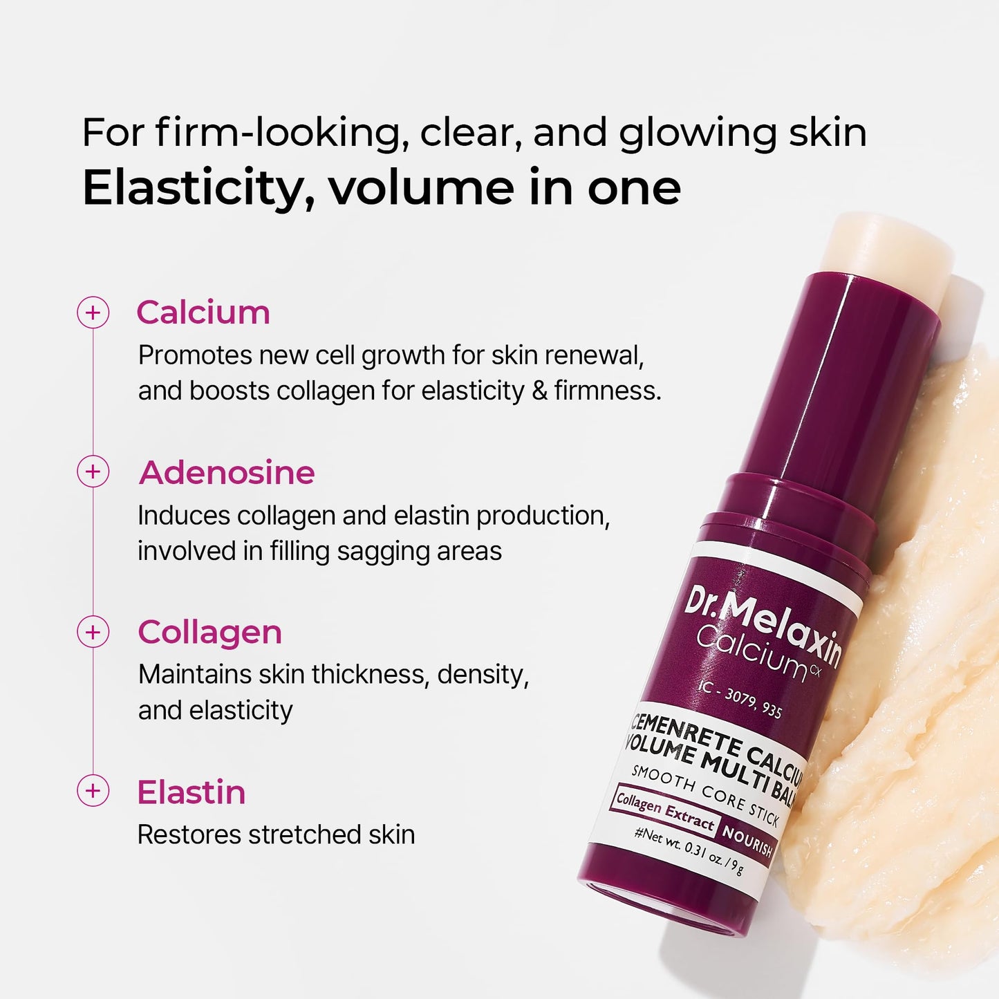 Dr.Melaxin Calcium Multi Balm Stick, Collagen & Elastin Wrinkle Stick, All-in-One Hydrating Balm, Eye & Neck Balm, Makeup Base & Face Moisture Balm, Korean Skincare, 0.31 oz