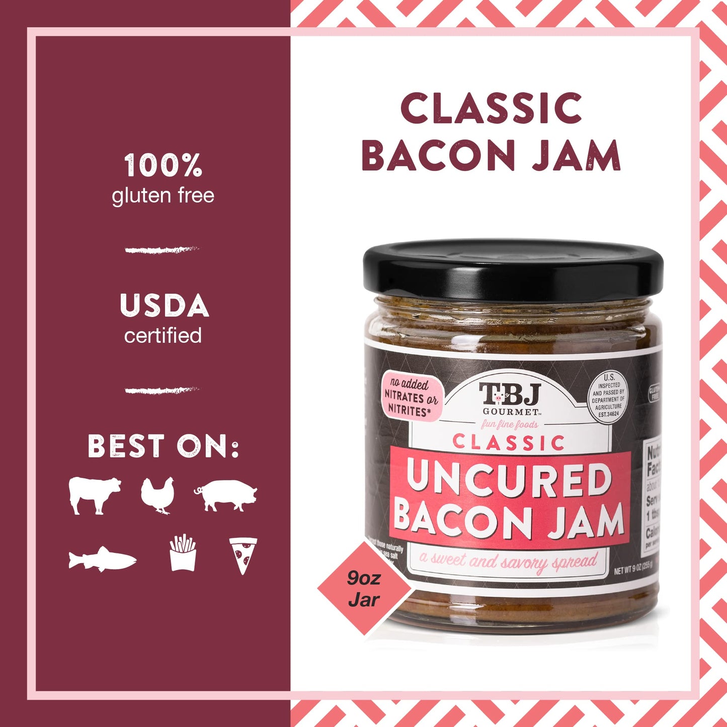 TBJ Gourmet Classic Bacon Jam - Bacon Top Ingredient - Premium Spread No Preservatives