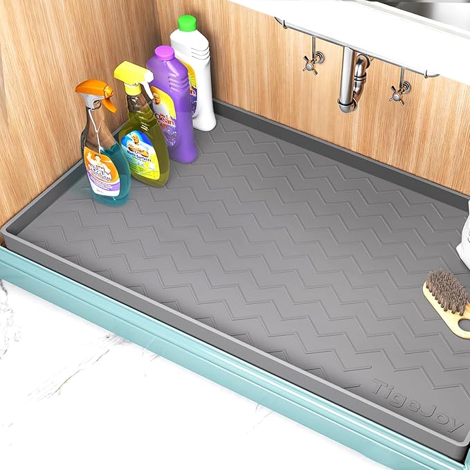 TigeJoy 34" x 22" Under Sink Mats for Kitchen Waterproof, Leak-Proof Silicone Mat Sink Protector and Cabinet Liner, Kitchen Essentials Organizer and Storage, Boot or Shoe Tray, Pet Feeding Mat