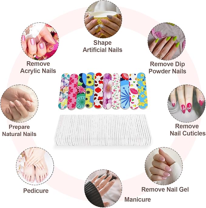 Mini Nail Files, Colorful Emery Boards for Nails Double Sided 180 Grit Emory, Gifts Bulk Fingernails Manicure Tools Shaping Buffing Smoothing Filers Cute 3.5Ã¢ÂÂ (100 Pcs Colorful 180 Grit 3.6 in)