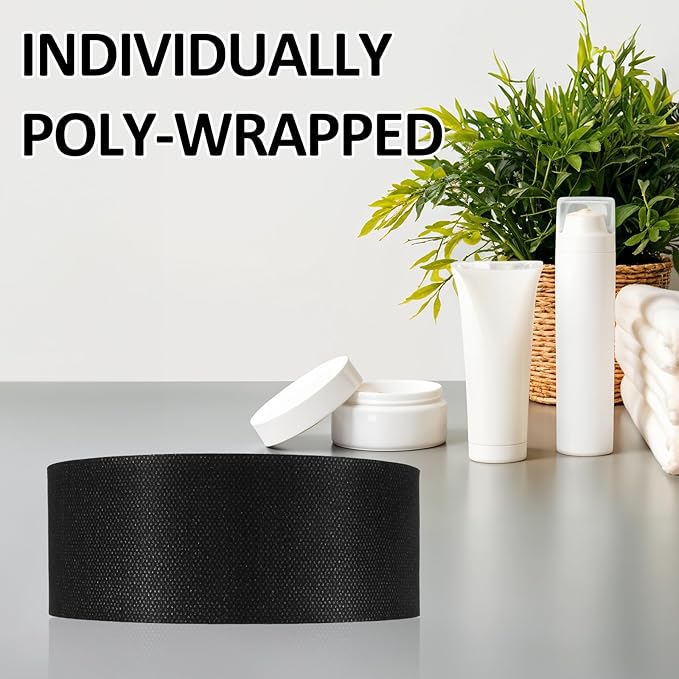 100 Pieces Disposable Spa Facial Headbands Stretch Non Woven Facial Headbands Soft Skin Care Hair Band with Convent Closure for Women Girls Salons Esthetician Supplies, Black Large