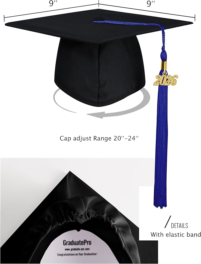 GraduatePro Matte Graduation Cap with 2026 Tassel for Adults High School and Bachelor Master 12 Colors
