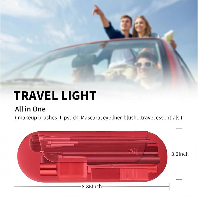 Silicone Makeup Brush Holder Travel Cosmetic Bag：Soft Portable Cosmetic Face Brushes Holder with Upgrade Anti-Fall Out Magnetic Closure, Large Travel Makeup Brush Case - Carmine