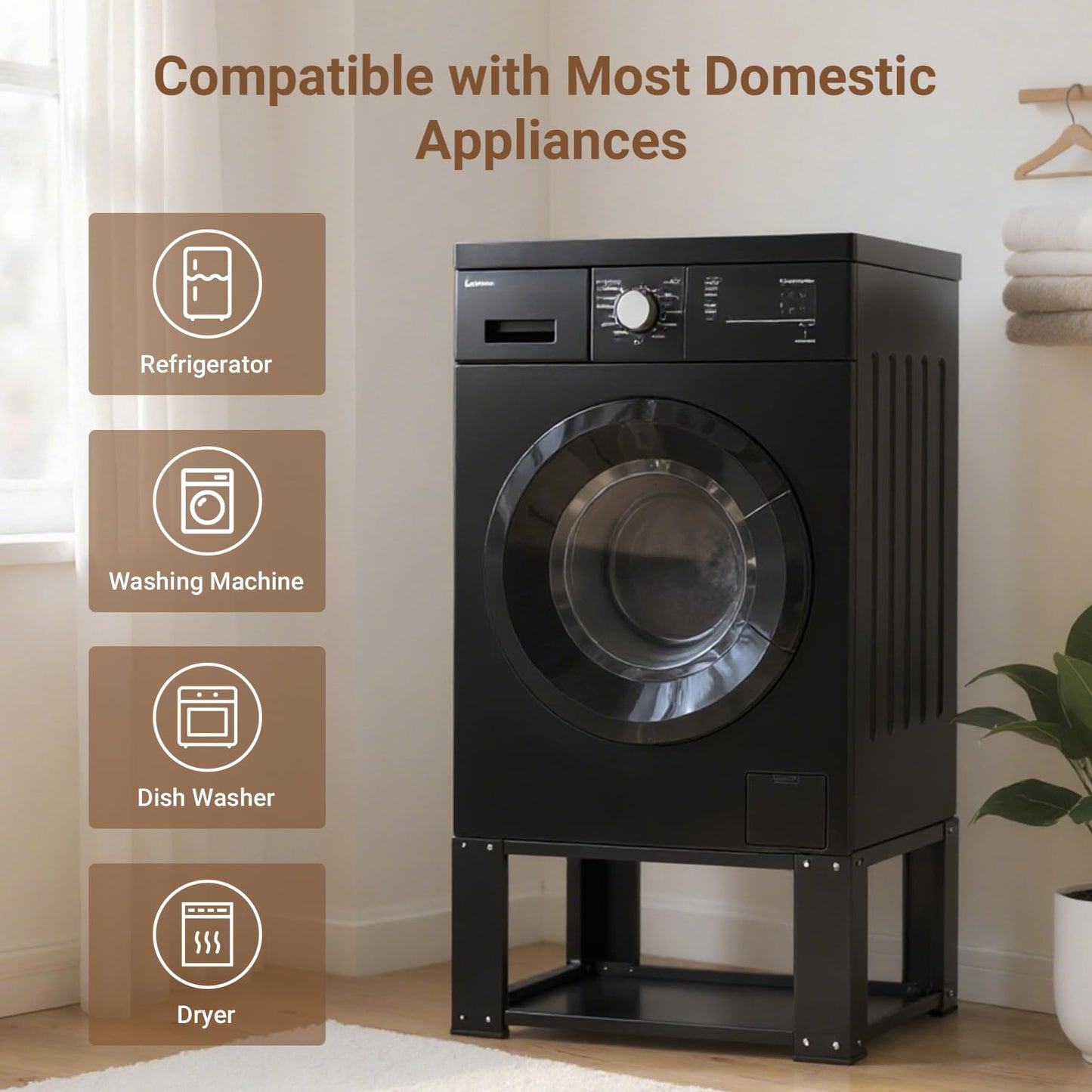 SKM Washer and Dryer Stand - 27" & 28" Heavy Duty Steel Pedestal, 700lbs Capacity, 15.7" Height, Universal Washing Machine Raiser, Black