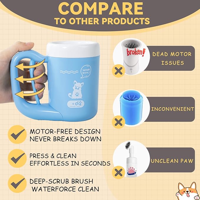 Small Pet Paw Cleaner Cup - Easy Press Design Dog Foot Washer with Soft Massage Brush & Absorbent Towel - Reusable Durable Paw Cleaning Cup for Dogs Cats, Easy to Clean Handheld Bath Tool