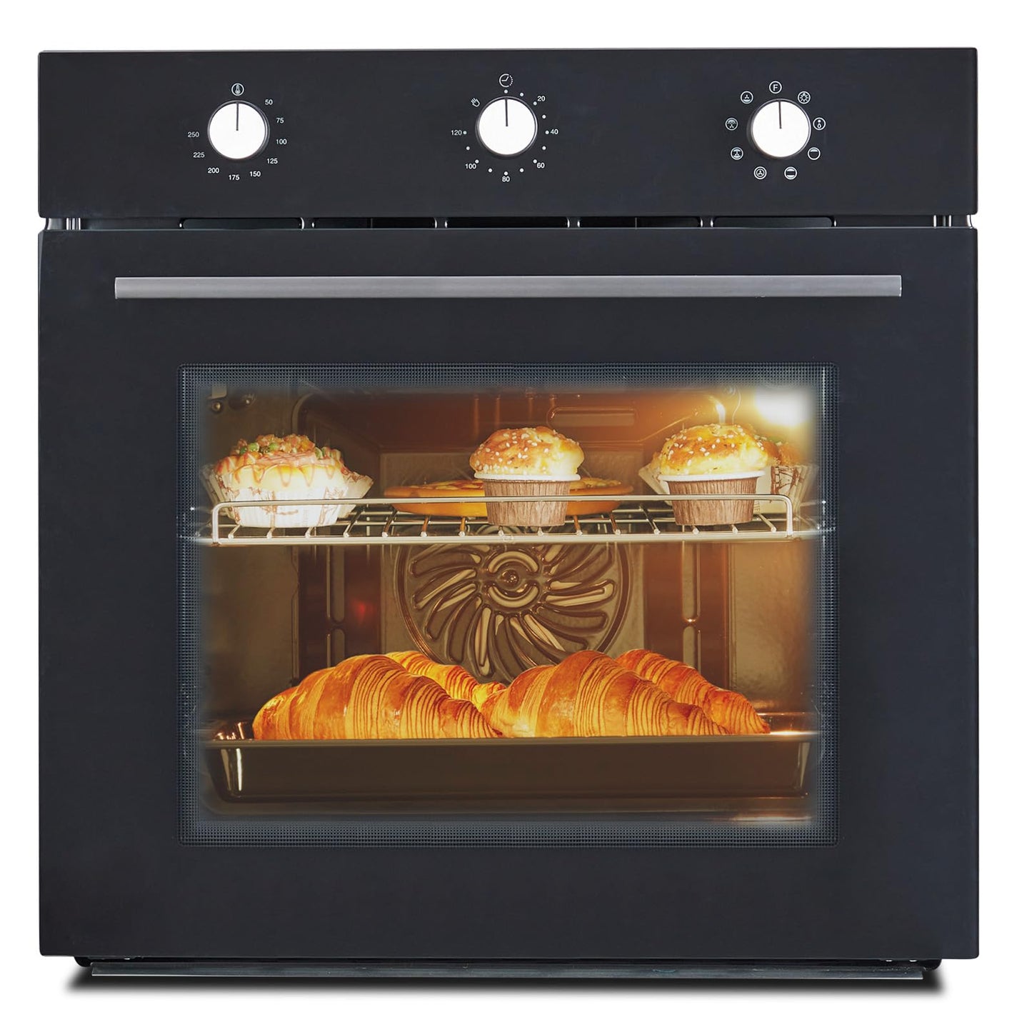 24 Inch Built-in Electric Single Wall Oven, 2.5 Cu.ft Stainless Steel Convection Oven with 8 Cooking Functions, Mechanical Knob Control, 500℉ Max Temperature, 3-Layer Tempered Glass Door