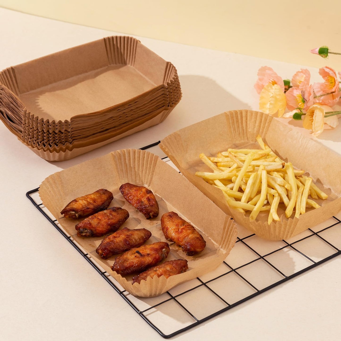 Air Fryer Liners For Ninja Foodi XL Smart FG551 6-in-1 Indoor Grill,100PCS Rectangular Air Fryer Disposable Paper Liner, Parchment Paper Liners for Ninja Smart Xl Air Fryer