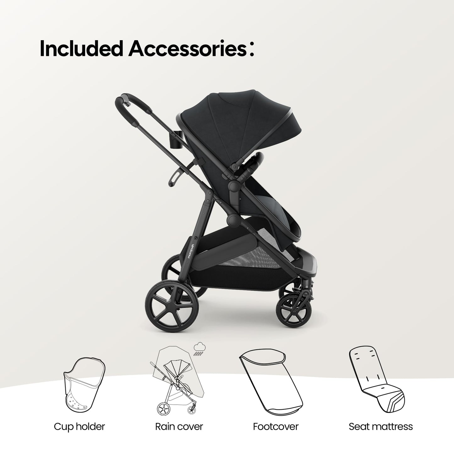 Mompush Wiz 2 in 1 Baby Stroller with Infant Pramette Mode, One Hand Fold Convertible Newborn to Toddler Stroller with Reversible Seat and Large UPF 50+ Canopy