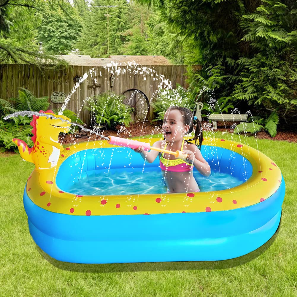 Inflatable Swimming Pool for Kids with Sprinkler, 67x41x32in Family Size Backyard Summer Water Play
