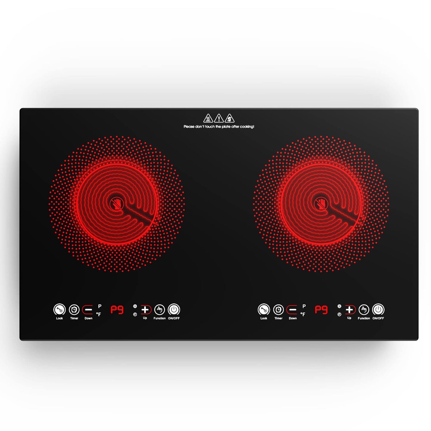 VBGK Electric cooktop,110V 24 inch 2 Burner Electric Cooktop,Built-in and Countertop Stove Top,2200W Stove,9 Power Levels, Kids Lock & Timer,LED touch control,Overheat Protection