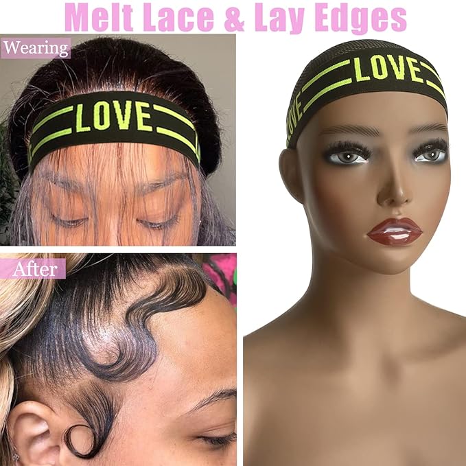 Lace Melting Elastic Bands for Wig Edges and Frontals - Adjustable Wrap Grip to Lay and Keep Wigs in Place (2 PCS, GreenLove)