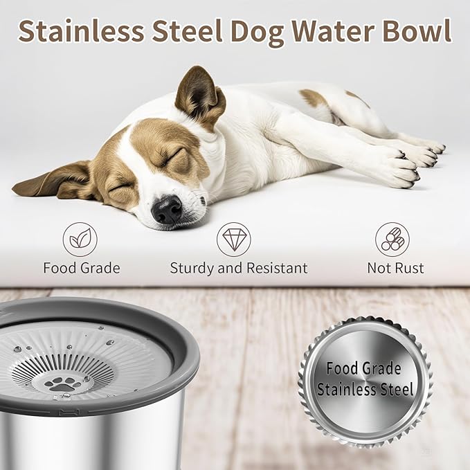 2.5L Dog Water Bowl 101oz Stainless Steel Water Bowls for Dogs No Splash Pet Water Dispenser with Non-Slip Base for Dogs and Cats