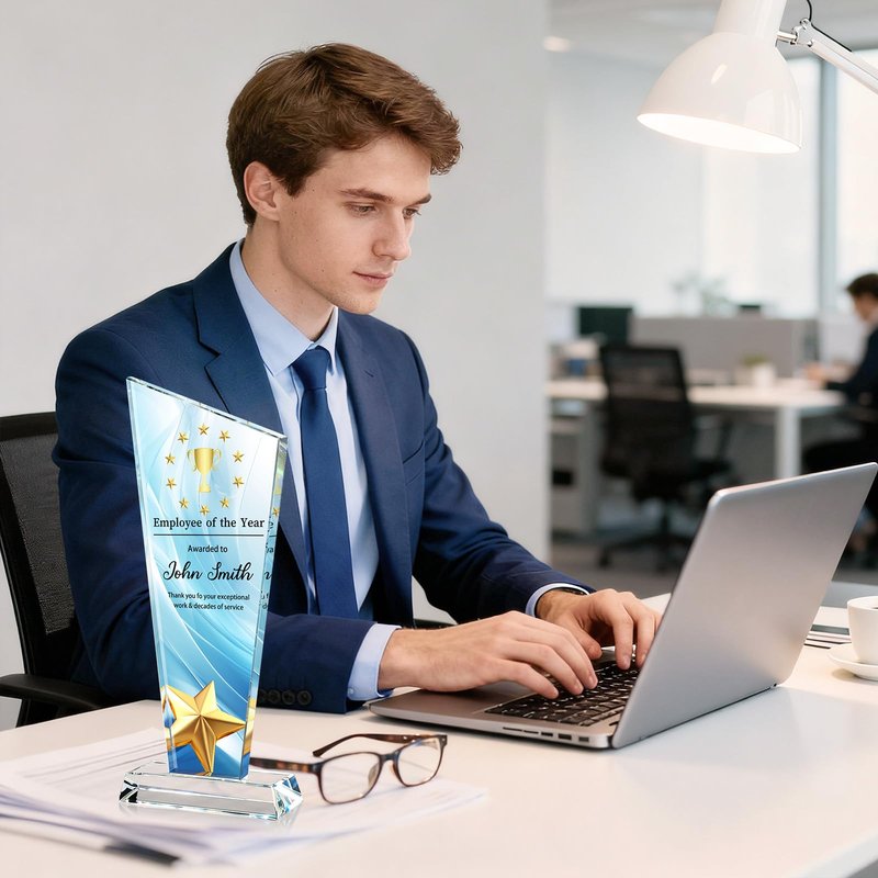 Personalized Crystal Trophy Award | Custom Awards with Text Logo Photo | Awards and Trophies for Employee Appreciation Gifts | Personalized Office Gifts for Boss Teacher | Office Decor (Full Style)