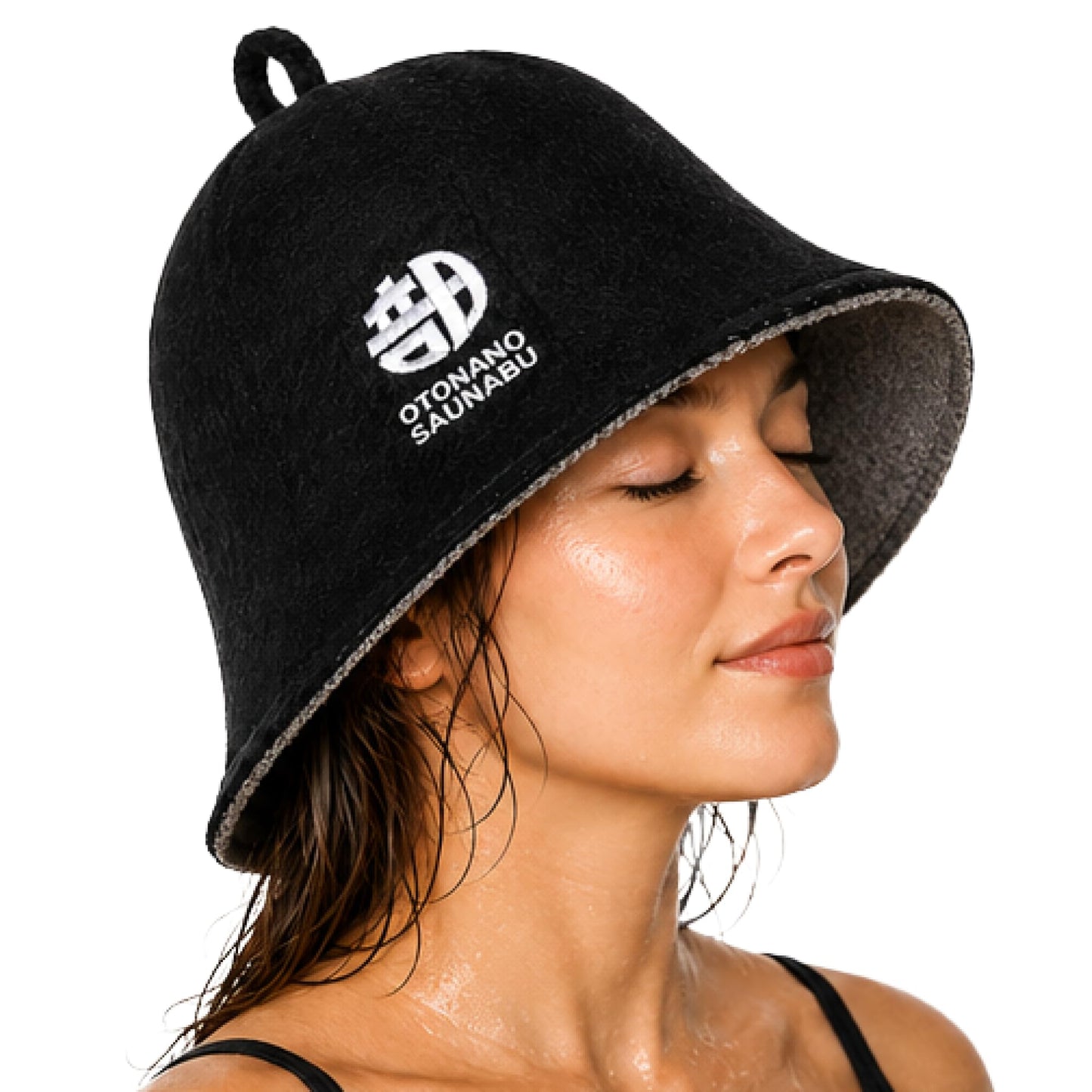 OTONANOSAUNABU Black Sauna Hat – Japanese Design, 100% Wool Felt,Double-Layer Reversible Sauna Cap for Men & Women,Heat Protection Finnish Banya Hat