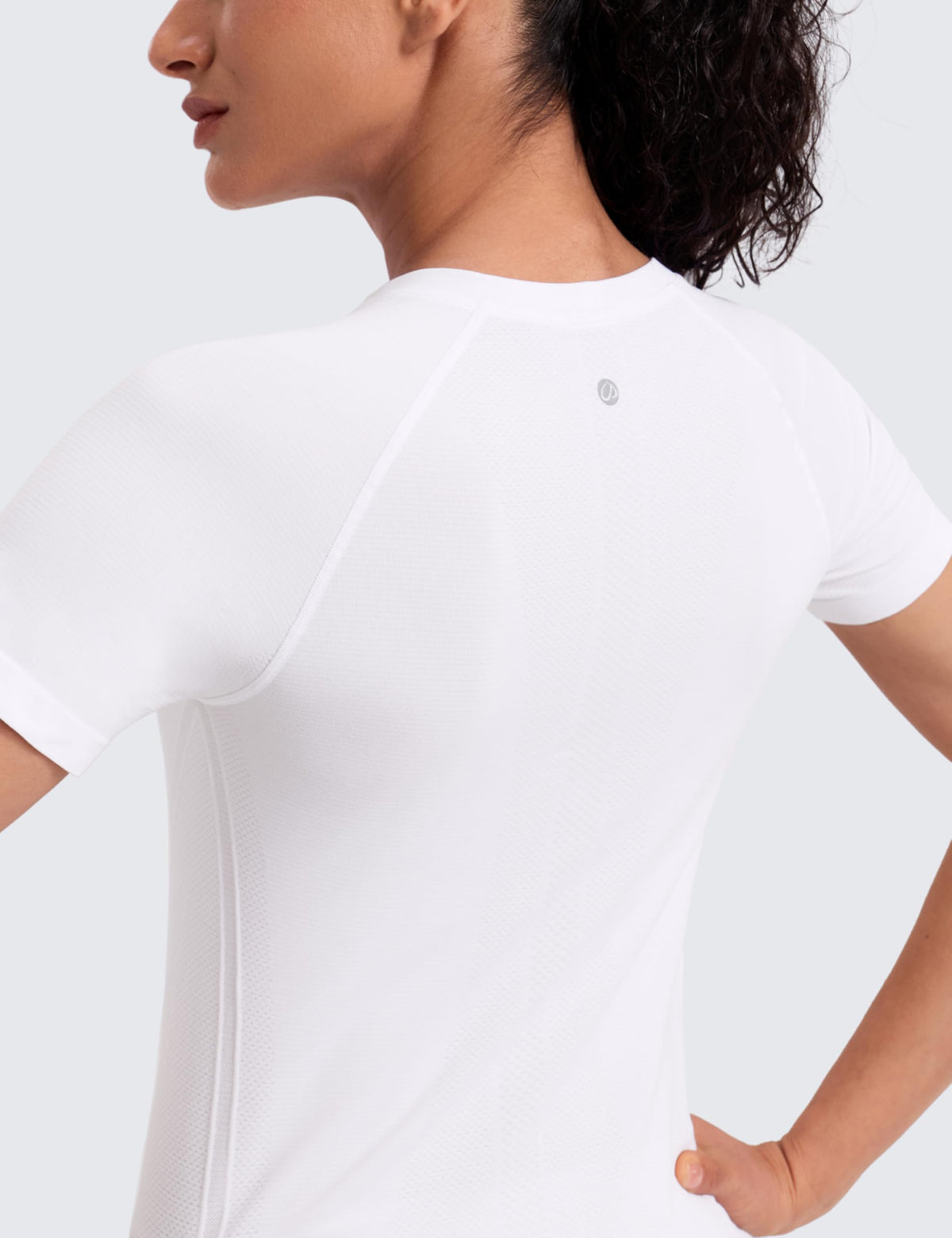 CRZ YOGA Seamless Workout Tops for Women Hip Length - Athletic Running Gym Yoga Short Sleeve Shirts Breathable Crewneck Tees White XX-Small