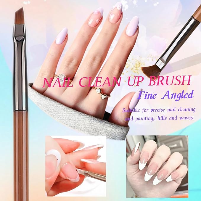 5Pcs Nail Art Liner Brushes, Liner Brush for Nails Gel, Thin Nail Art Brush, Sizes 7/9/11/15/25 mm, 3Pcs Nail Art Clean Up Brushes for Nail Design Painting DIY and Clean Polish Mistake On The Cuticles