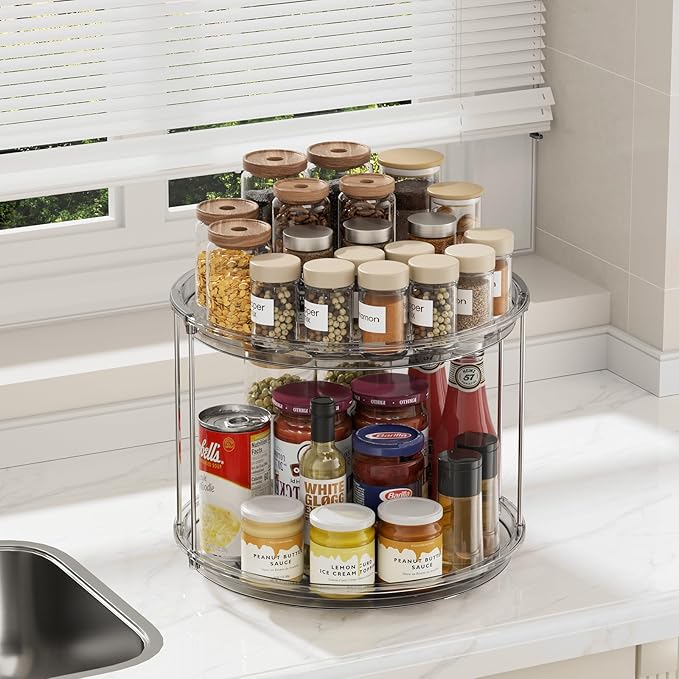 LAMU 2Pack 2 Tier Lazy Susan Organizer 12 inch Large Lazy Susan Turntable Rotating Spice Rack Organization for Cabinet, Kitchen, Pantry, Countertop, Bathroom, Vanity, Medicine Cabinet Organizer, Grey