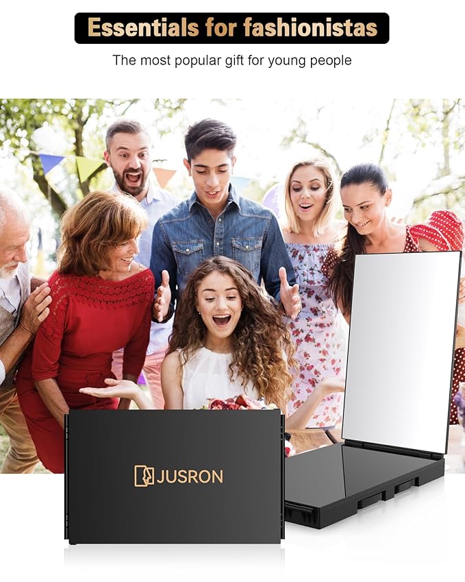 JUSRON 360 Viewing Angle Self Hair Cutting Mirror, Clear Anti-Fog HD Glass, USB Rechargeable, Easy to Use, Height Adjustable, Portable, Good Choice for Gifts