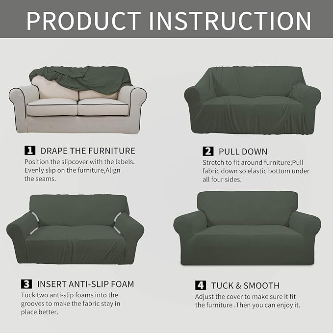 Easy-Going Stretch Oversized Sofa Slipcover 1-Piece Sofa Cover Furniture Protector Couch Soft with Elastic Bottom for Kids, Polyester Spandex Jacquard Fabric Small Checks Olive Green