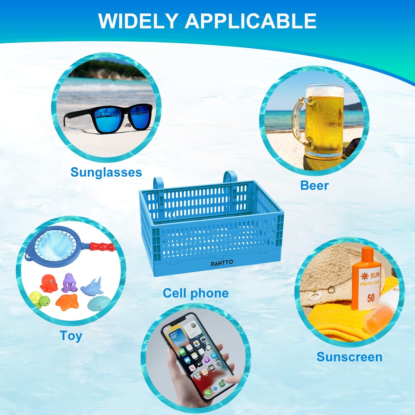 PAHTTO XL Poolside Storage Basket 2pcs, Foldable Above Ground Pool Storage Basket for Pool Toys, Towels, Beverages, Poolside Organizer, Pool Accessories for Above Ground Swimming Pool, Blue